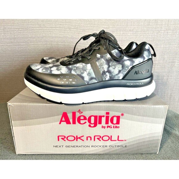 Alegria Womens Sz 7 ROKnROLL Pansy Power Black Eclips Athletic Lace Up Black NEW - Picture 1 of 12